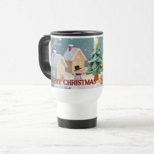 Weihnachtsbaum und Schneemänner Szene Reisebecher