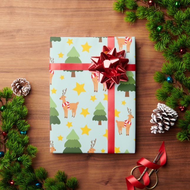 Weihnachtsbaum und Sterne der Weihnachtsreinigung  Geschenkpapier (Feiertagsgeschenk)