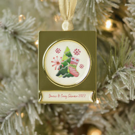 Weihnachtsbaum und Strumpf Whimsey Banner-Ornament Gold