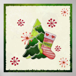 Weihnachtsbaum und Strumpf Whimsey Poster