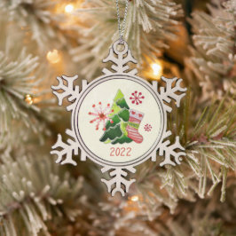 Weihnachtsbaum und Strumpf Whimsey Schneeflocken Zinn-Ornament