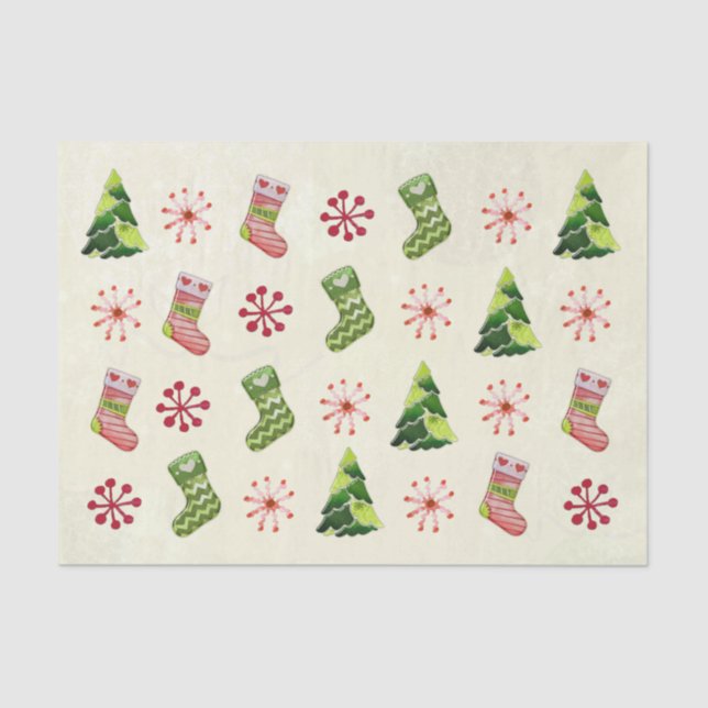 Weihnachtsbaum und Strumpf Whimsey Seidenpapier (Vorderseite)