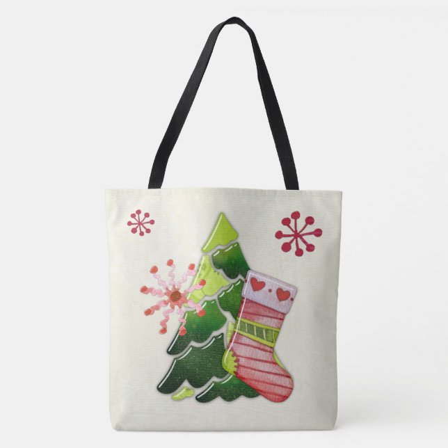 Weihnachtsbaum und Strumpf Whimsey Tasche (Vorderseite)