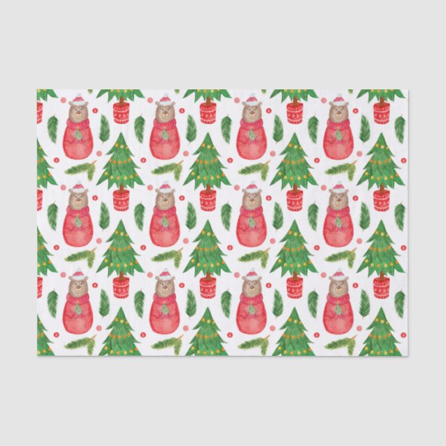 Weihnachtsbaum und Teddybär Seidenpapier (Vorderseite)