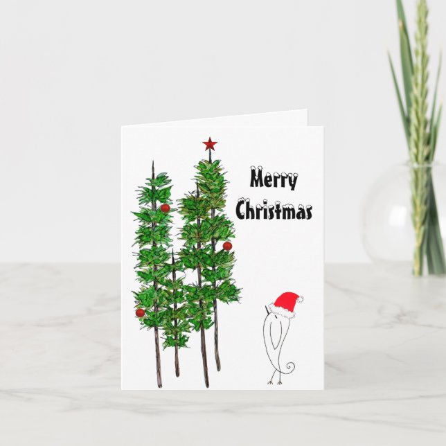 Weihnachtsbaum und Vogelgrillkarte Feiertagskarte (Vorderseite)