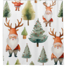 Weihnachtsbaum und Weihnachtsmann in Wasserfarben