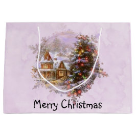 Weihnachtsbaum und Winterlandschaft Wasserfarbe Große Geschenktüte