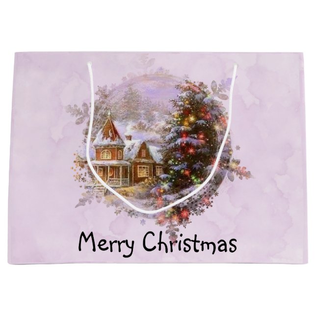 Weihnachtsbaum und Winterlandschaft Wasserfarbe Große Geschenktüte (Vorderseite)