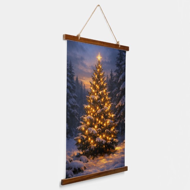Weihnachtsbaum | Vertikaler Wald Wandteppich Mit Holzrahmen (Gewinkelt)