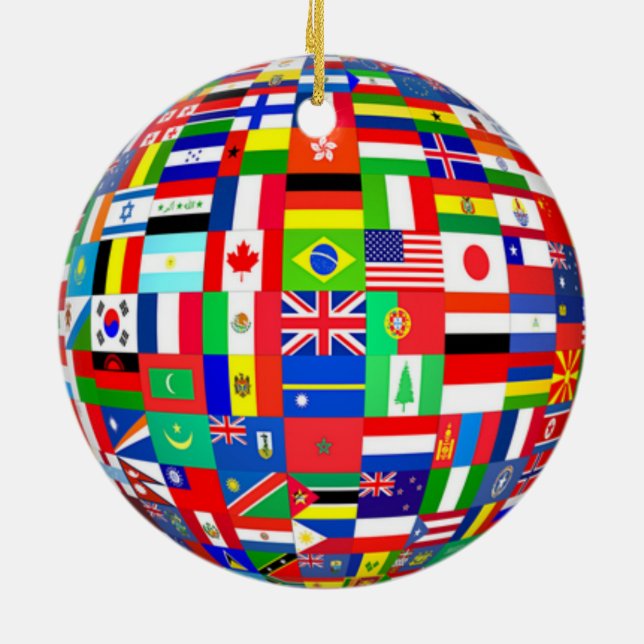 WEIHNACHTSBAUM-VERZIERUNGS-WELTflaggen Keramik Ornament (Hinten)