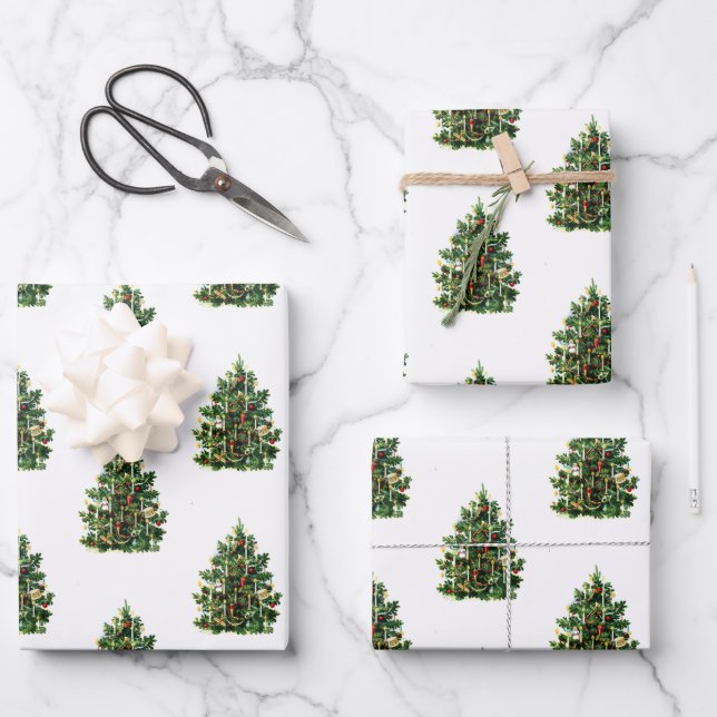 Weihnachtsbaum Viktorianische Feiertage Geschenkpapier Set (Vorderseite)