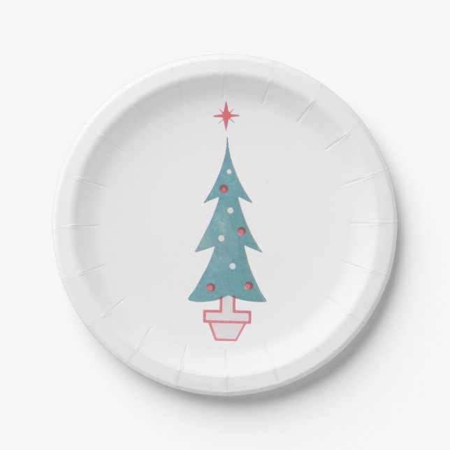 Weihnachtsbaum Vintag der 50er Jahre Pappteller (Vorderseite)