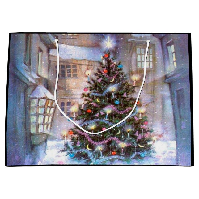 Weihnachtsbaum Vintag Große Geschenktüte (Vorderseite)
