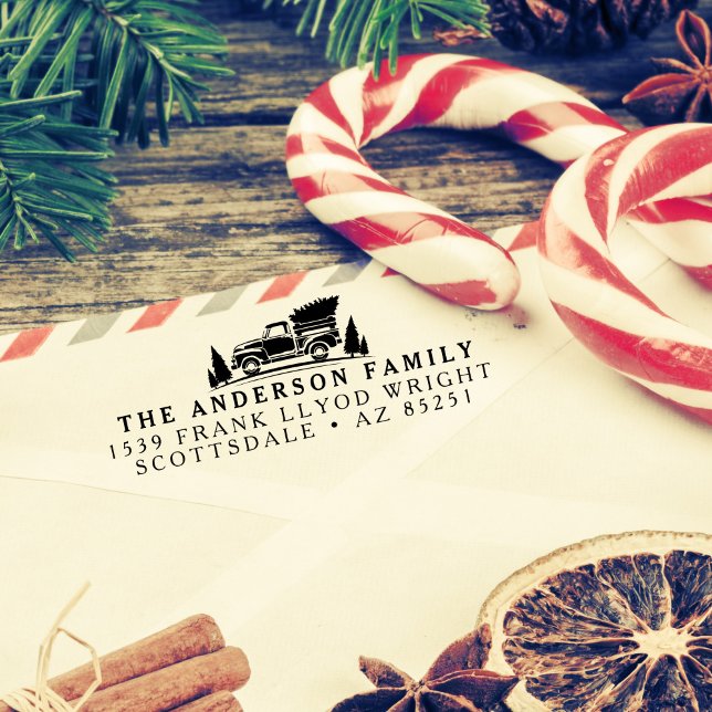 Weihnachtsbaum Vintag Truck Rücksendeadresse Brief Permastempel (Von Creator hochgeladen)