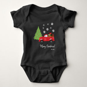 Weihnachtsbaum Vintage-LKW Frohe Weihnachten Famil Baby Strampler