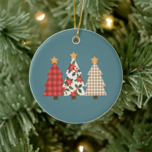 Weihnachtsbaum Vintage Patchwork Rot kariert Feier Keramik Ornament