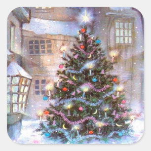 Weihnachtsbaum Vintage Quadratischer Aufkleber