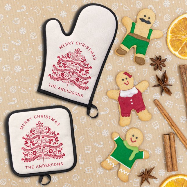 Weihnachtsbaum vom Roten Skandinavien Ofenhandschuh & Topflappen-Set (Von Creator hochgeladen)
