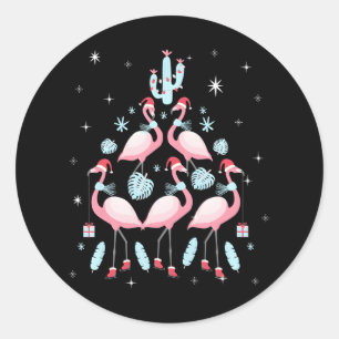 Weihnachtsbaum von Flamingo Flamingos Urlaub Runder Aufkleber