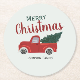 Weihnachtsbaum von Red LKW personalisiert Paper Un Runder Pappuntersetzer