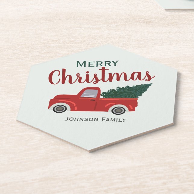 Weihnachtsbaum von Red LKW personalisiert Paper Un Untersetzer (angewinkelt)