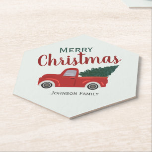 Weihnachtsbaum von Rot-LKW personalisiert Papier-U Untersetzer