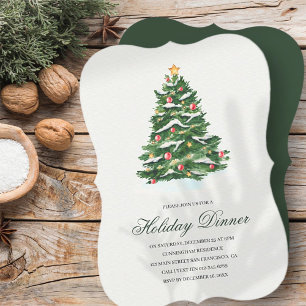Weihnachtsbaum Wasserfarbe Abendessen Party Einladung