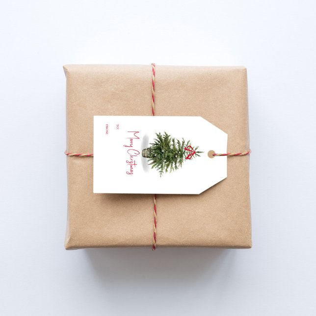 Weihnachtsbaum Wasserfarbe Frohe Weihnachten Geschenkanhänger (Merry Christmas watercolor Christmas tree holiday gift tag,)