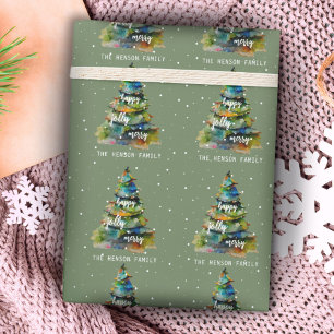 Weihnachtsbaum Wasserfarbe Fröhlich Lustig Glückli Geschenkpapier