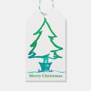Weihnachtsbaum Wasserfarbe Geschenkanhänger
