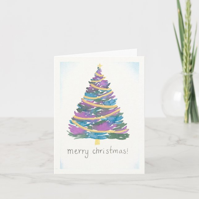 Weihnachtsbaum Wasserfarbe - Goldene Garland Karte (Vorderseite)
