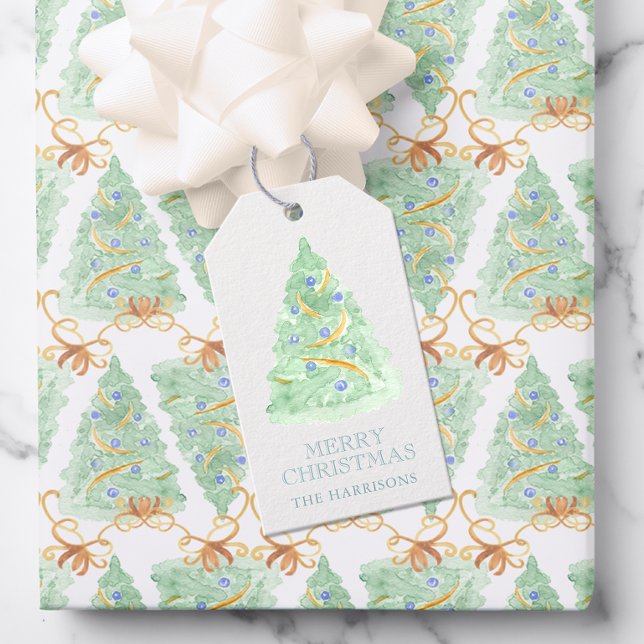 Weihnachtsbaum Wasserfarbe Grandmillennial Geschenkanhänger (Von Creator hochgeladen)
