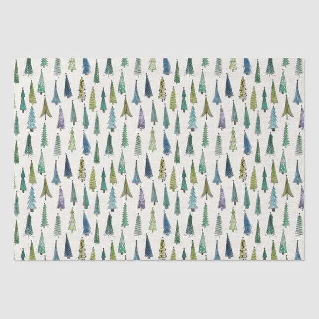 Weihnachtsbaum Wasserfarbe Nahtloses Muster Seidenpapier (Vorderseite)