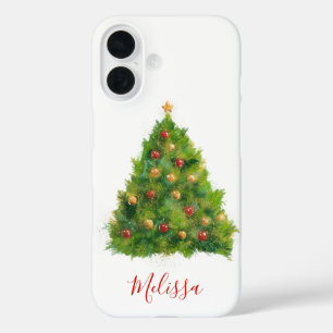 Weihnachtsbaum Wasserfarbe Name iPhone 16 Hülle