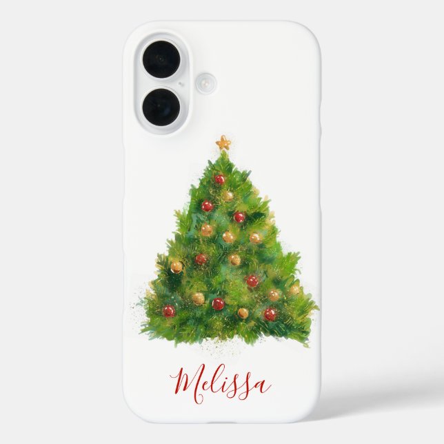 Weihnachtsbaum Wasserfarbe Name iPhone 16 Hülle (Rückseite)