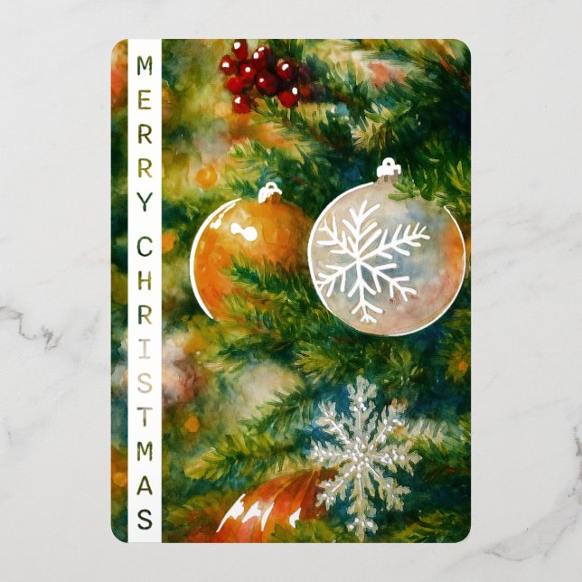 Weihnachtsbaum Wasserfarbe Silbergrusskarte Folieneinladung (Vorderseite)
