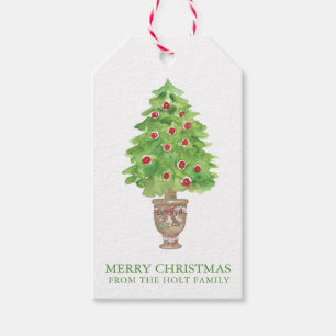 Weihnachtsbaum Wasserfarbe Topiary Geschenkanhänger