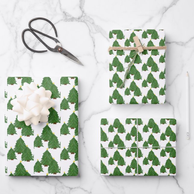 Weihnachtsbaum Wasserfarbe Urlaub Geschenkpapier Set (Vorderseite)
