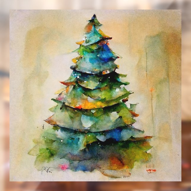 Weihnachtsbaum Wasserfarben Kunstmuseum Pine Holid Fensteraufkleber (Blatt 2)