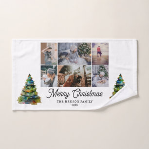 Weihnachtsbaum Wasserfarbenfamilie 6 FotoCollage Handtuch