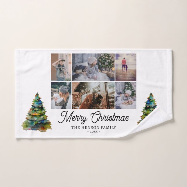 Weihnachtsbaum Wasserfarbenfamilie 6 FotoCollage Handtuch (Handtuch)