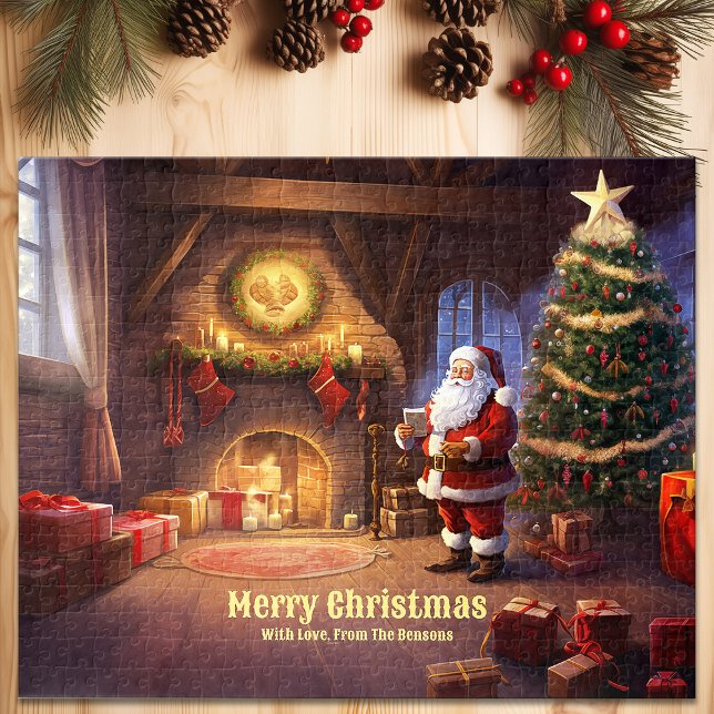 Weihnachtsbaum Weihnachtsfeier auf Zuhause Holiday (Christmas Tree Santa Clause at Home Holiday Art Jigsaw Puzzle)