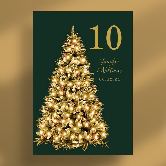 Weihnachtsbaum Weihnachtsfeier Grün Tischnummer (Gold Festive Christmas Tree Holiday Wedding Green Table Number)