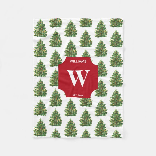 Weihnachtsbaum Weihnachtsfeiertag Mit Monogramm Fleecedecke (Vorderseite)