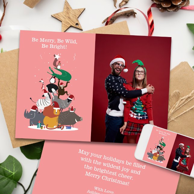 Weihnachtsbaum-Weihnachtskarte für Wildtiere Feiertagskarte (Wildlife Animals Christmas Tree Card)