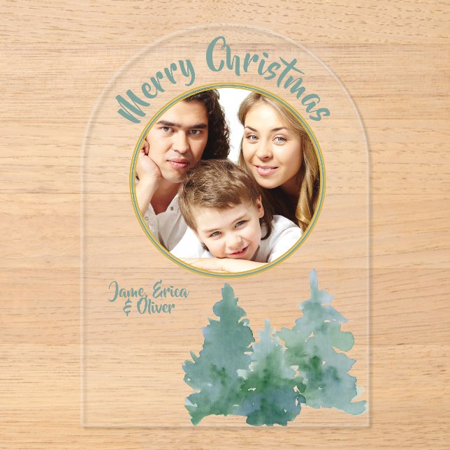 Weihnachtsbaum-Weihnachtskarte Grüne Wasserfarbe F Acryleinladungen (Vorderseite)