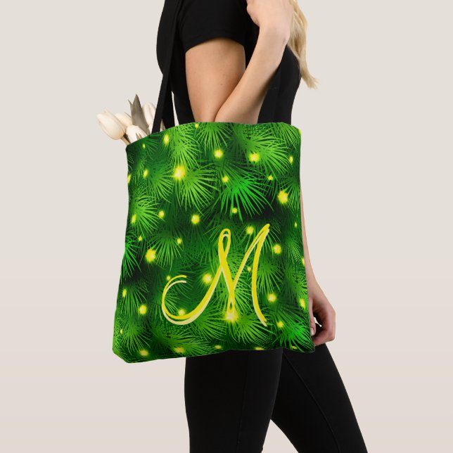 Weihnachtsbaum Weihnachtsleuchten Grüne Monogramm Tasche (Von Nahem)