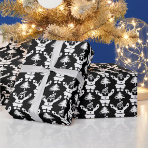 Weihnachtsbaum Weihnachtsmann Weiß Schwarz Geschenkpapier