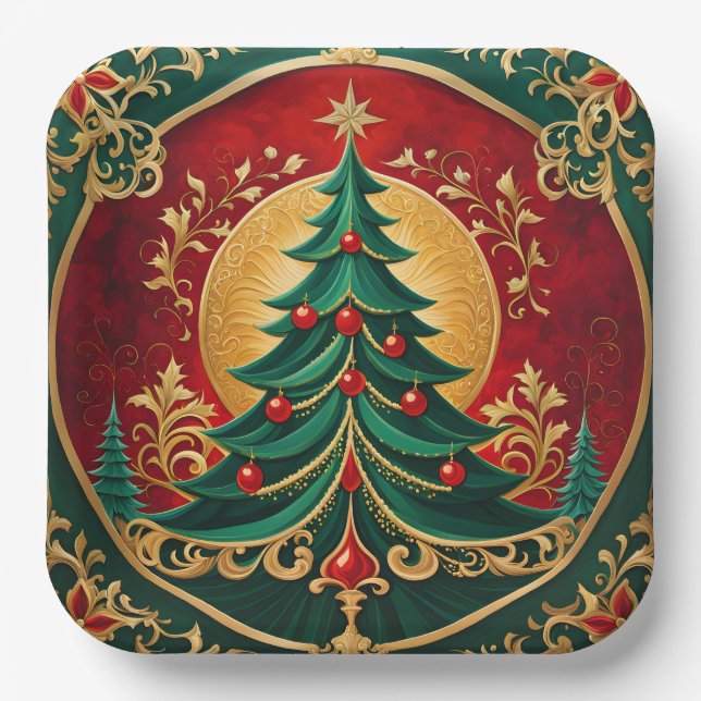 Weihnachtsbaum Weihnachtspapier Platte Pappteller (Vorderseite)