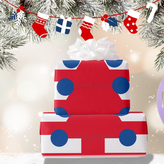 Weihnachtsbaum White Red Blue Geschenkpapier (Von Creator hochgeladen)